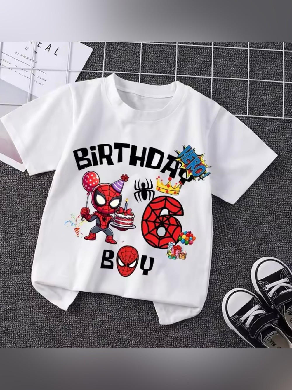 Kids' White Spider-Themed Birthday T-Shirt - 'Birthday Boy'